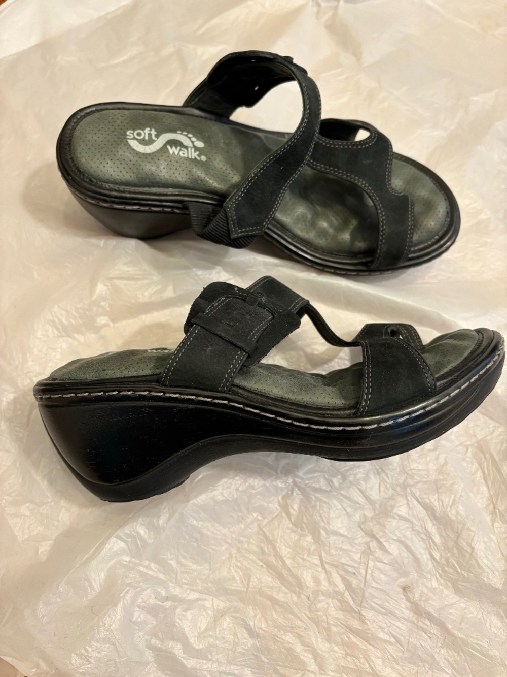SoftWalk Leather Suede Slides Sandals Heels